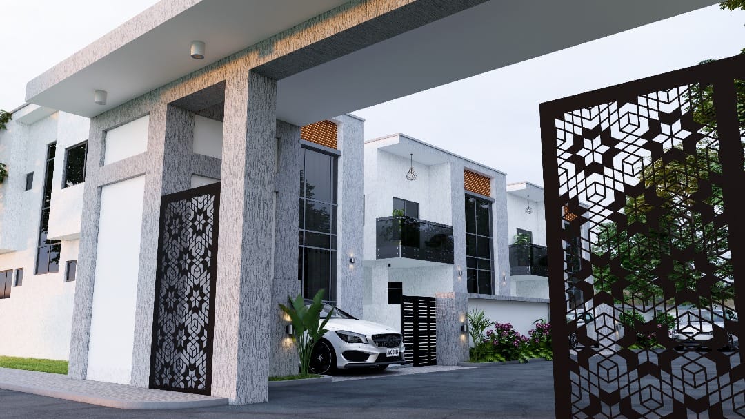 Angled view of the Anowaa Gardens entrance and townhouses